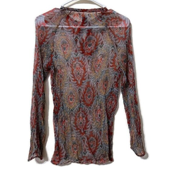 Lucky Brand Boho Paisley Semi-Sheer Peasant Blouse/Top Size medium - Picture 2 of 10